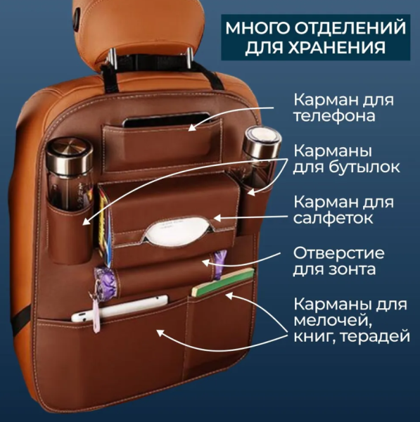 Автомобильный органайзер на сиденье / Накидка в машину с креплением на спинку Seat Storage Bag продажа и отгрузка кратно коробке/60 шт